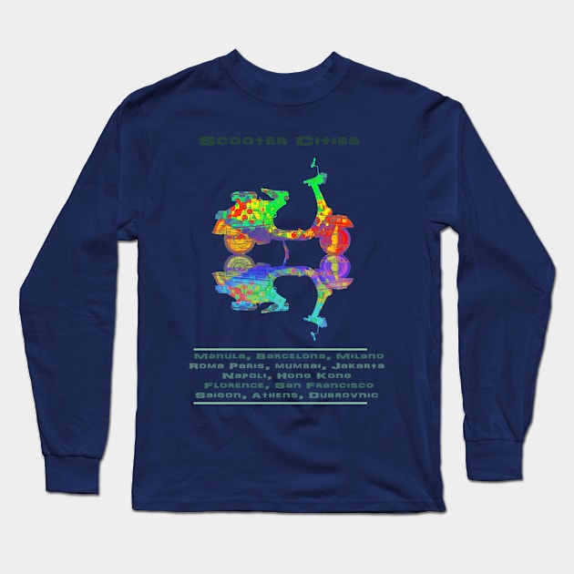 Scooter Cities Long Sleeve T-Shirt by AaaahEeeekStudio